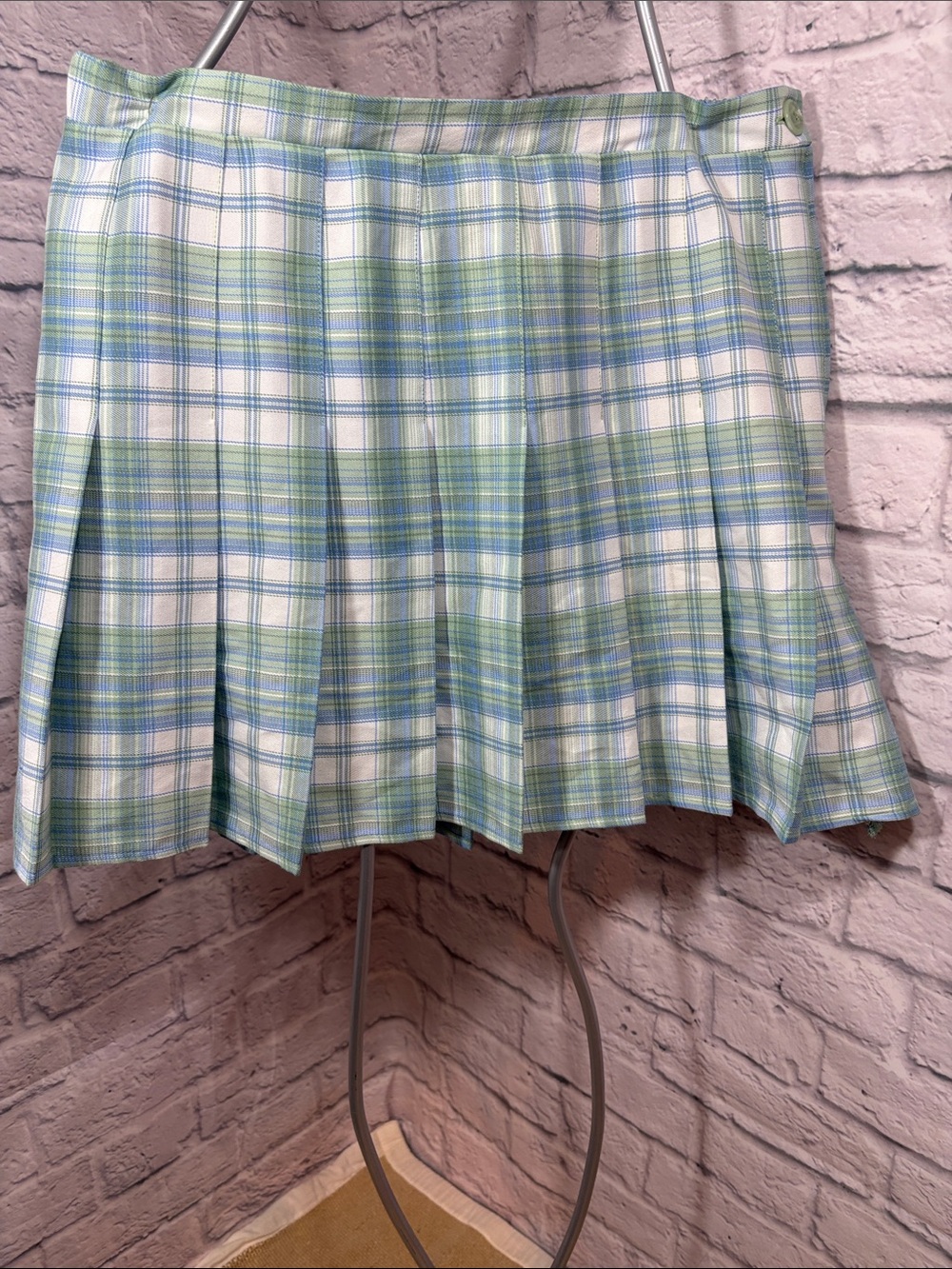 Rewind Light Colored Green & Blue Tartan Plaid Pleated Skirt Schoolgirl Large
